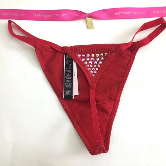 VS Rhinestone V-String Thong Panty RED HOT - Picture 3 of 11